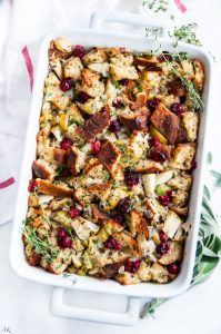 Cranberry Apple Sage Stuffing features plenty of fruit, herbs as well as celery and onions