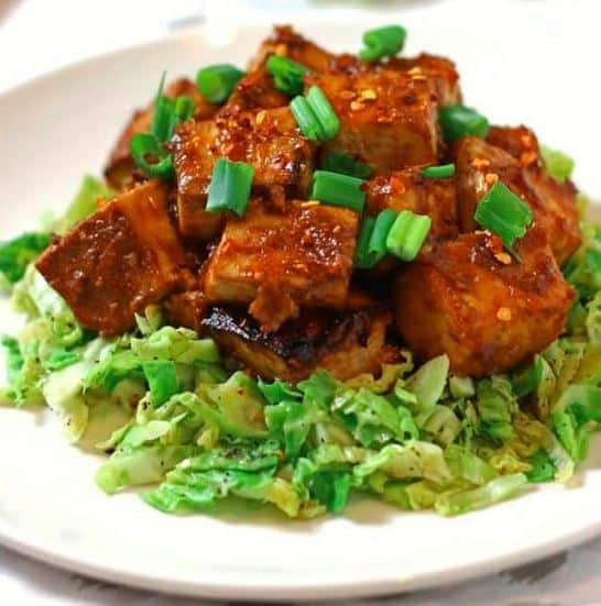 Asian Baked Tofu with Shaved Brussels Sprouts