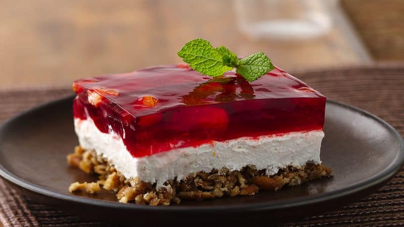 Gelatin Pretzel Salad Dressed Up for Thanksgiving