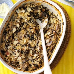 Wild Rice Mushroom Bake for thanksgiving dish