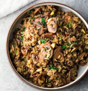 Instant Pot Wild Rice Pilaf with Mushrooms and Pine Nuts