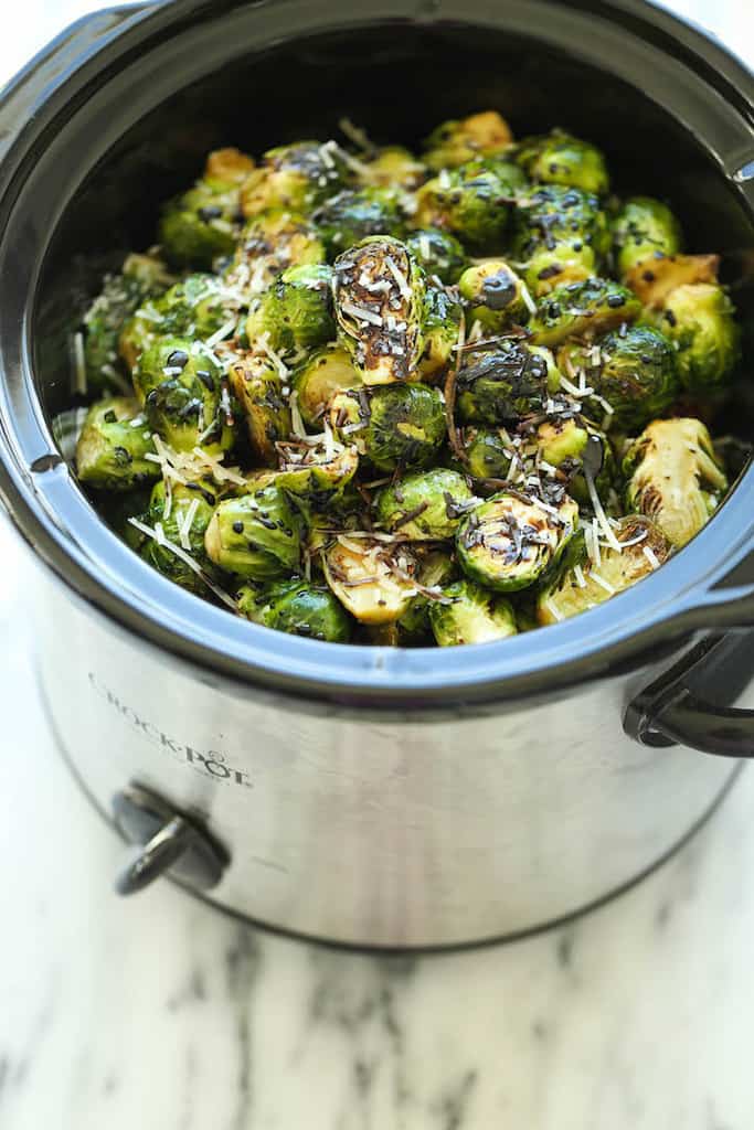 Healthy Thanksgiving Slow Cooker Balsamic Brussels Sprouts