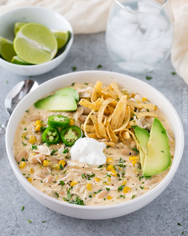 Healthy Thanksgiving Crockpot Creamy White Chicken Chili